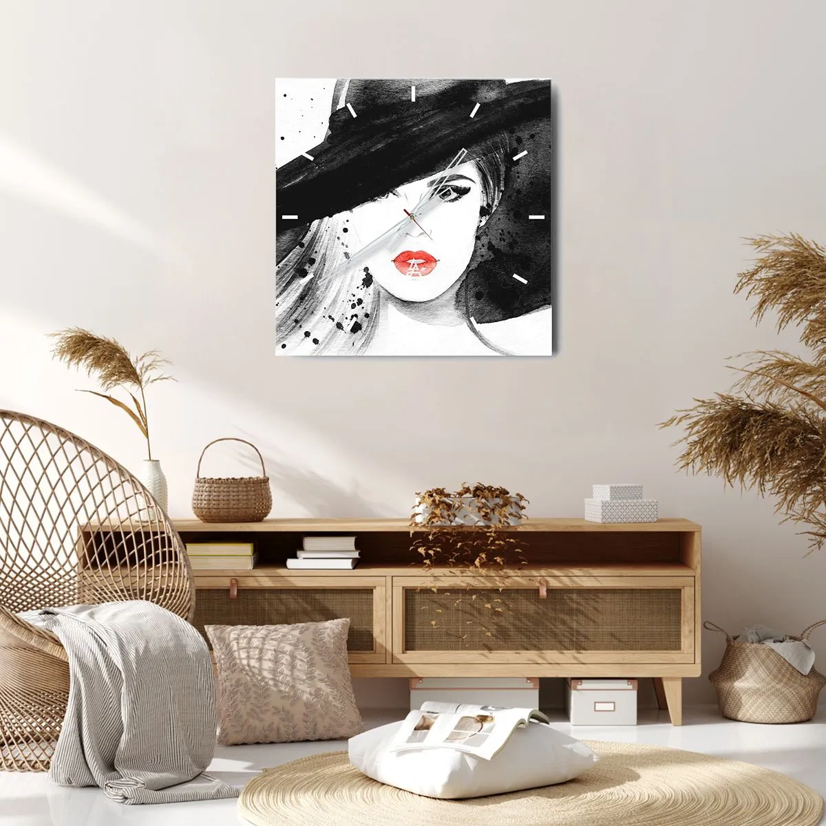 Reloj de pared - Reloj de vidrio - Dama de negro - 40x40 cm