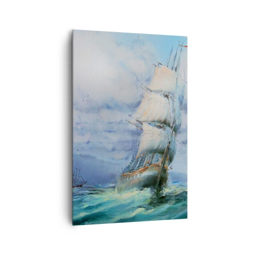Cuadro sobre lienzo - Impresión de Imagen - Un barco en un mar tempestuoso - 80x120cm - Viento en popa - Decoración de pared moderna para salón y dormitorio ARTTOR