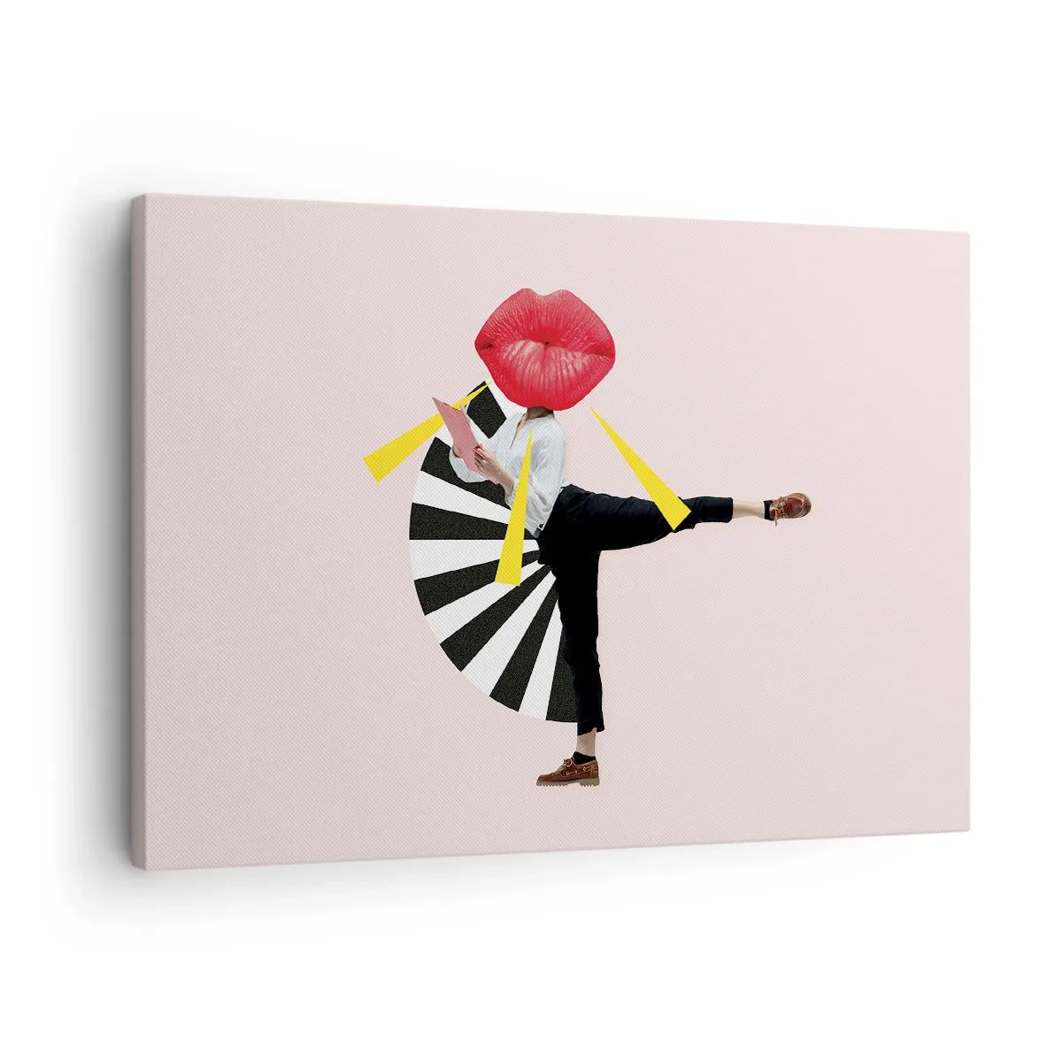 Cuadro sobre lienzo - Impresión de Imagen - Figura surrealista con boca y elementos geométricos. - 70x50cm - Arte pop surrealista - Decoración de pared moderna para salón y dormitorio ARTTOR