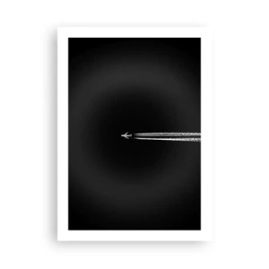 Póster - Un avión volando sobre un fondo negro, dejando estelas de condensación a su paso. - 50x70cm - En otra dimensión - Decoración de pared moderna para salón y dormitorio ARTTOR
