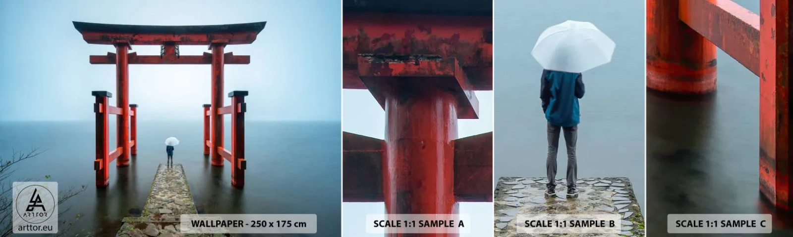 Muestra de fotomural autoadhesivo Deluxe Sticker - Ensueño japonés - Asia, Templo de Hakone, Japón - 100x30 cm