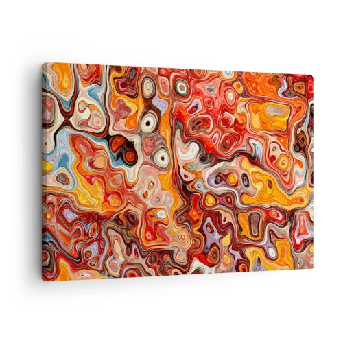 Cuadro sobre lienzo - Impresión de Imagen - Una composición abstracta en tonos cálidos de rojo, naranja y amarillo. - 70x50cm - Si las nueces se derritieran en la miel - Decoración de pared moderna para salón y dormitorio ARTTOR