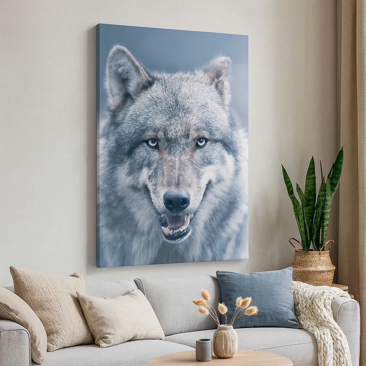 Cuadro sobre lienzo - Impresión de Imagen - Un lobo con una mirada intensa en un paisaje invernal. - 50x70cm - ¿Aceptarás el reto? - Decoración de pared moderna para salón y dormitorio ARTTOR