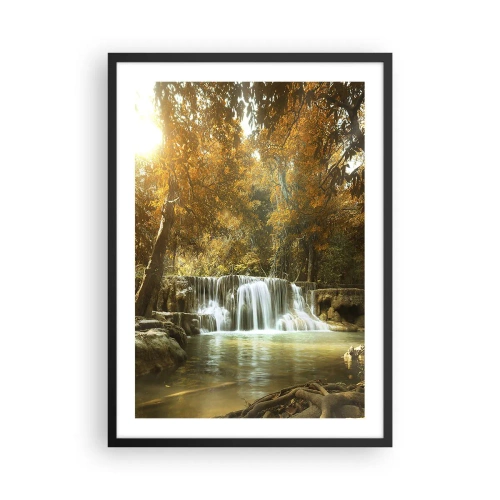 Póster en marco negro - Cascada de otoño bajo la luz del sol - 50x70cm - Una cascada en el parque - Decoración de pared moderna para salón y dormitorio ARTTOR
