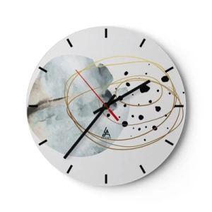 Reloj de pared - Reloj de vidrio - Líneas doradas abstractas y puntos negros sobre un fondo claro - 30x30cm - El concepto del espacio - Decoración de pared moderna para salón, cocina y dormitorio ARTTOR