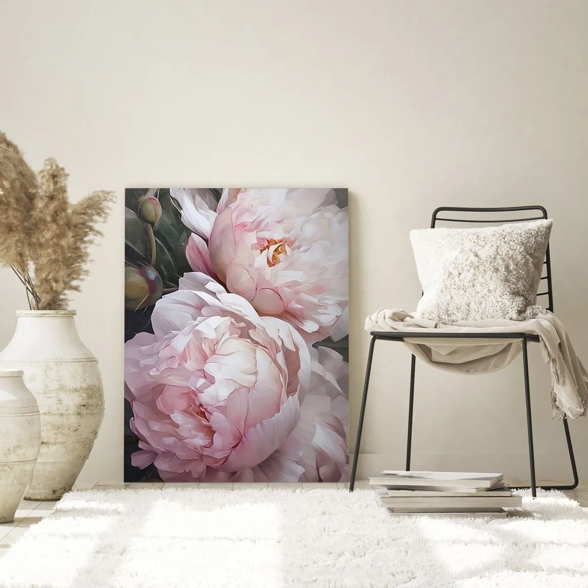 Cuadro sobre vidrio - Impresiones sobre Vidrio - Delicadas peonías en un tono rosa claro en primer plano. - 50x70cm - En flor - Decoración de pared moderna para salón y dormitorio ARTTOR