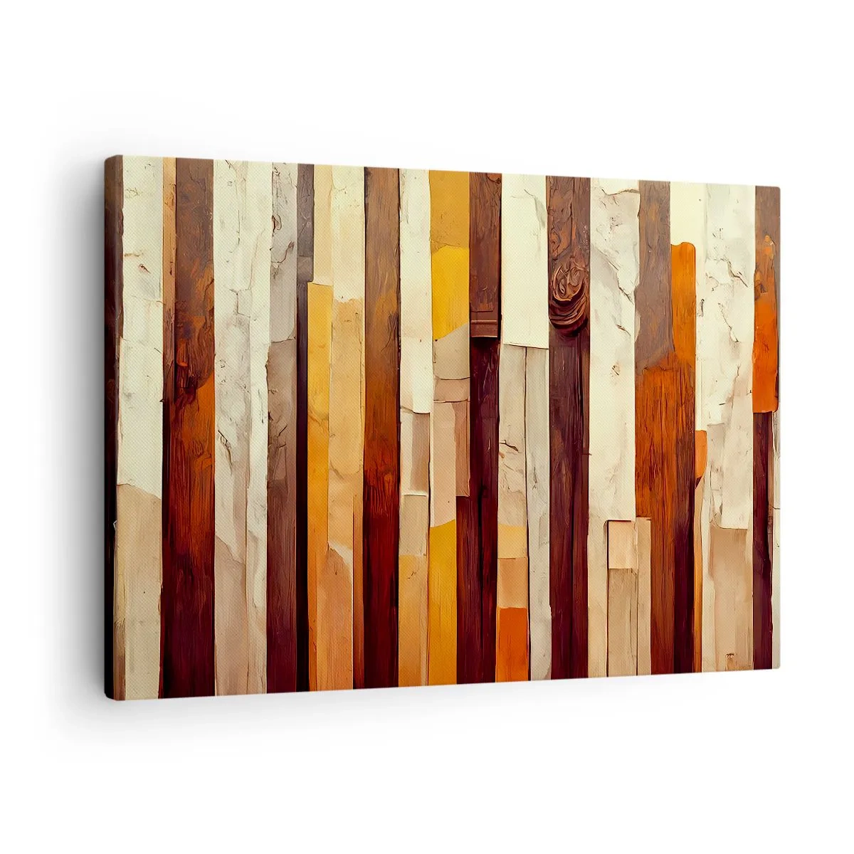 Cuadro sobre lienzo - Impresión de Imagen - Composición geométrica en tonos madera y dorado. - 70x50cm - Himno de los árboles del bosque - Decoración de pared moderna para salón y dormitorio ARTTOR