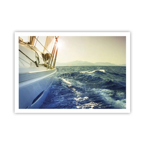 Póster - Un yate en mar abierto con vistas a las olas. - 100x70cm - Para una aventura - Decoración de pared moderna para salón y dormitorio ARTTOR