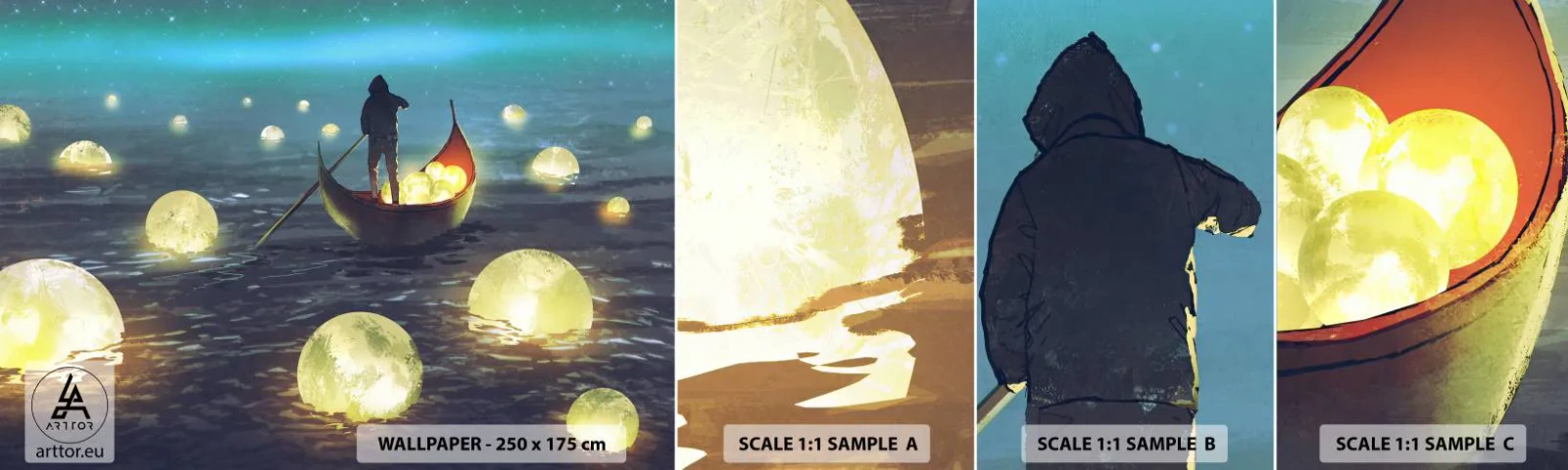 Muestra de fotomural autoadhesivo Deluxe Sticker - Cosas que los filósofos nunca soñaron - Abstracción, Fantasía, Bote - 100x30 cm