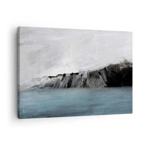 Cuadro sobre lienzo - Impresión de Imagen - Paisaje abstracto con agua y una orilla rocosa - 70x50cm - Agua - tierra: un choque de elementos - Decoración de pared moderna para salón y dormitorio ARTTOR