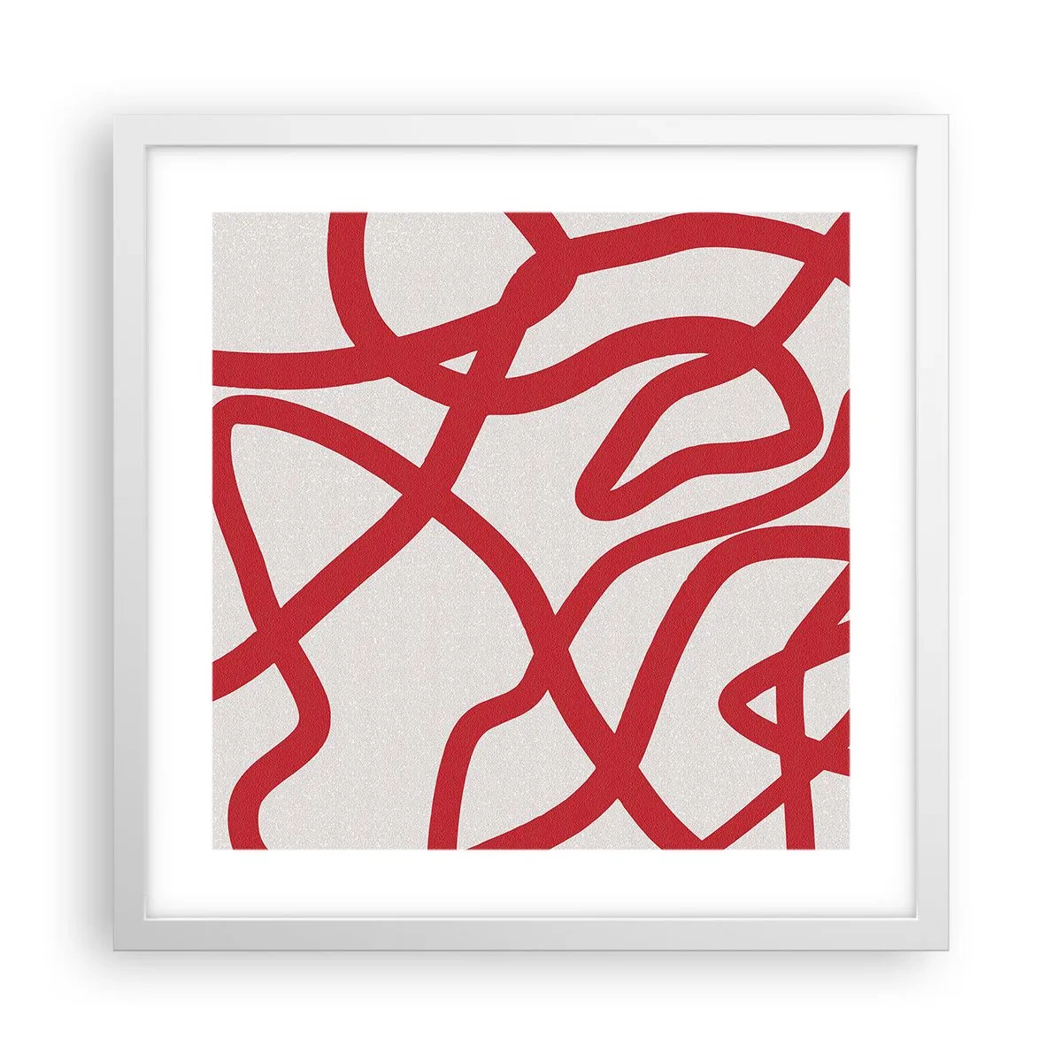 Póster en marco blanco - Rojo sobre blanco - 40x40 cm