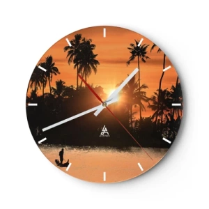 Reloj de pared - Reloj de vidrio - Palmeras al atardecer sobre aguas tranquilas con la silueta de un pescador - 30x30cm - Tiempo de descanso - Decoración de pared moderna para salón, cocina y dormitorio ARTTOR