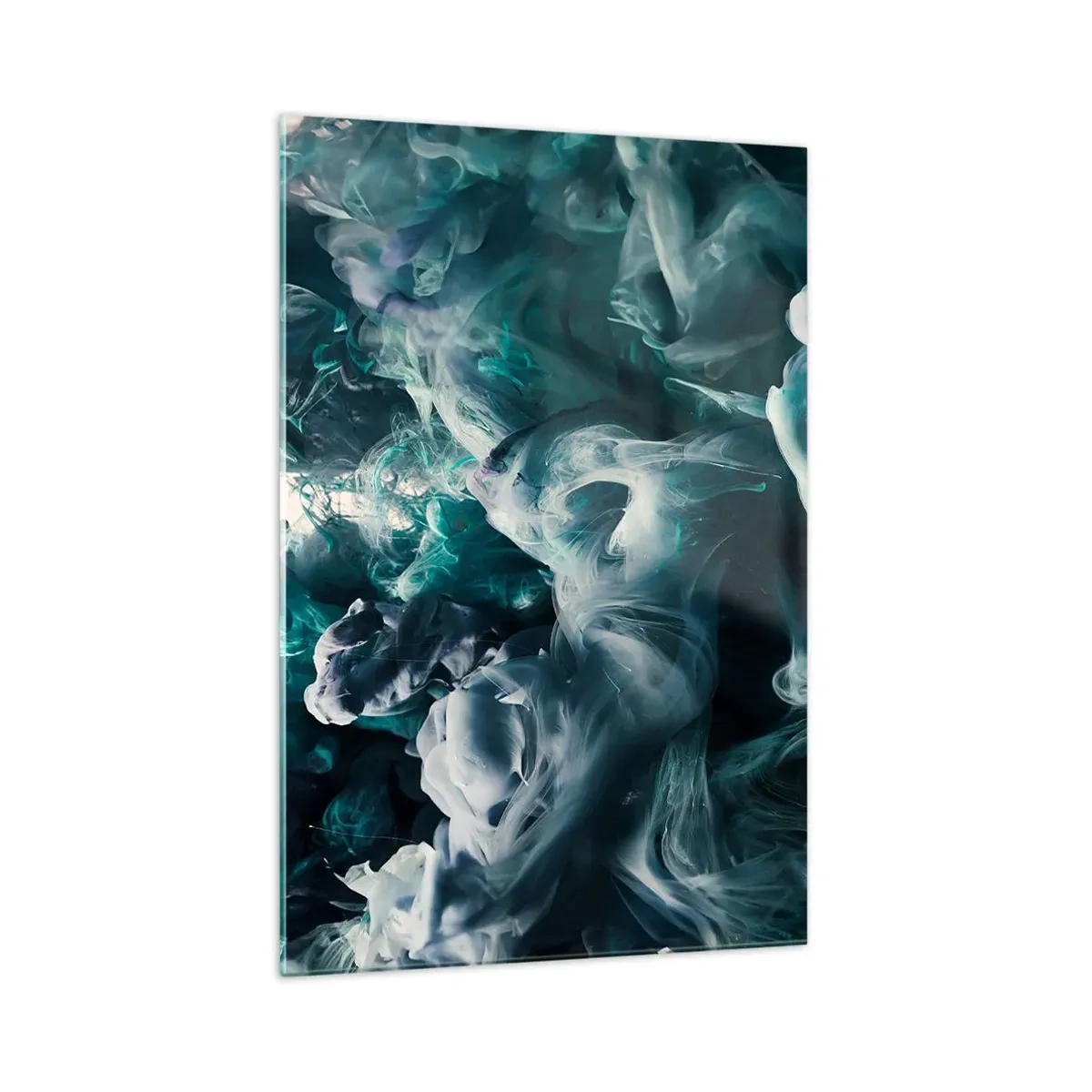 Cuadro sobre vidrio - Impresiones sobre Vidrio - Ondas abstractas dinámicas en tonos azules y blancos. - 70x100cm - Un movimiento de color - Decoración de pared moderna para salón y dormitorio ARTTOR