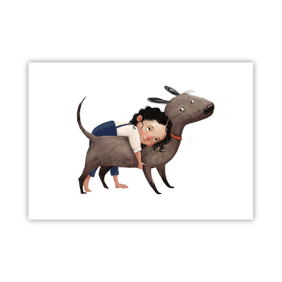 Póster - Ilustración de estilo de dibujos animados de un niño abrazando a un perro. - 100x70cm - Mejores amigos - Decoración de pared moderna para salón y dormitorio ARTTOR