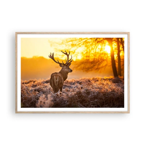 Póster en marco roble claro - Rey del bosque de otoño - 100x70 cm