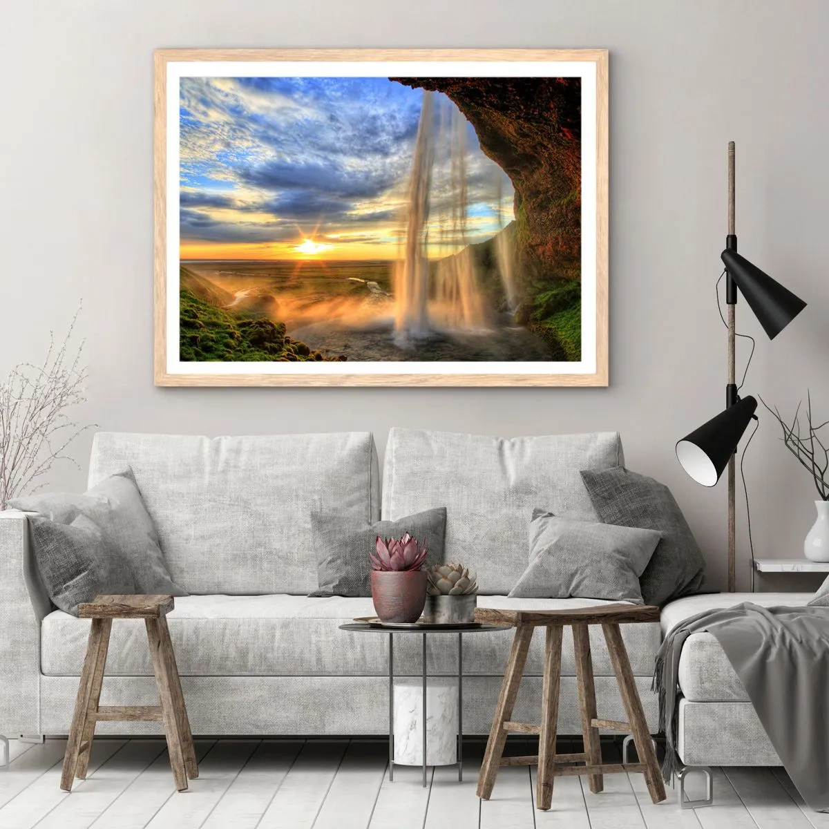 Póster en marco roble claro - El mundo tras el velo de las gotas - 100x70 cm