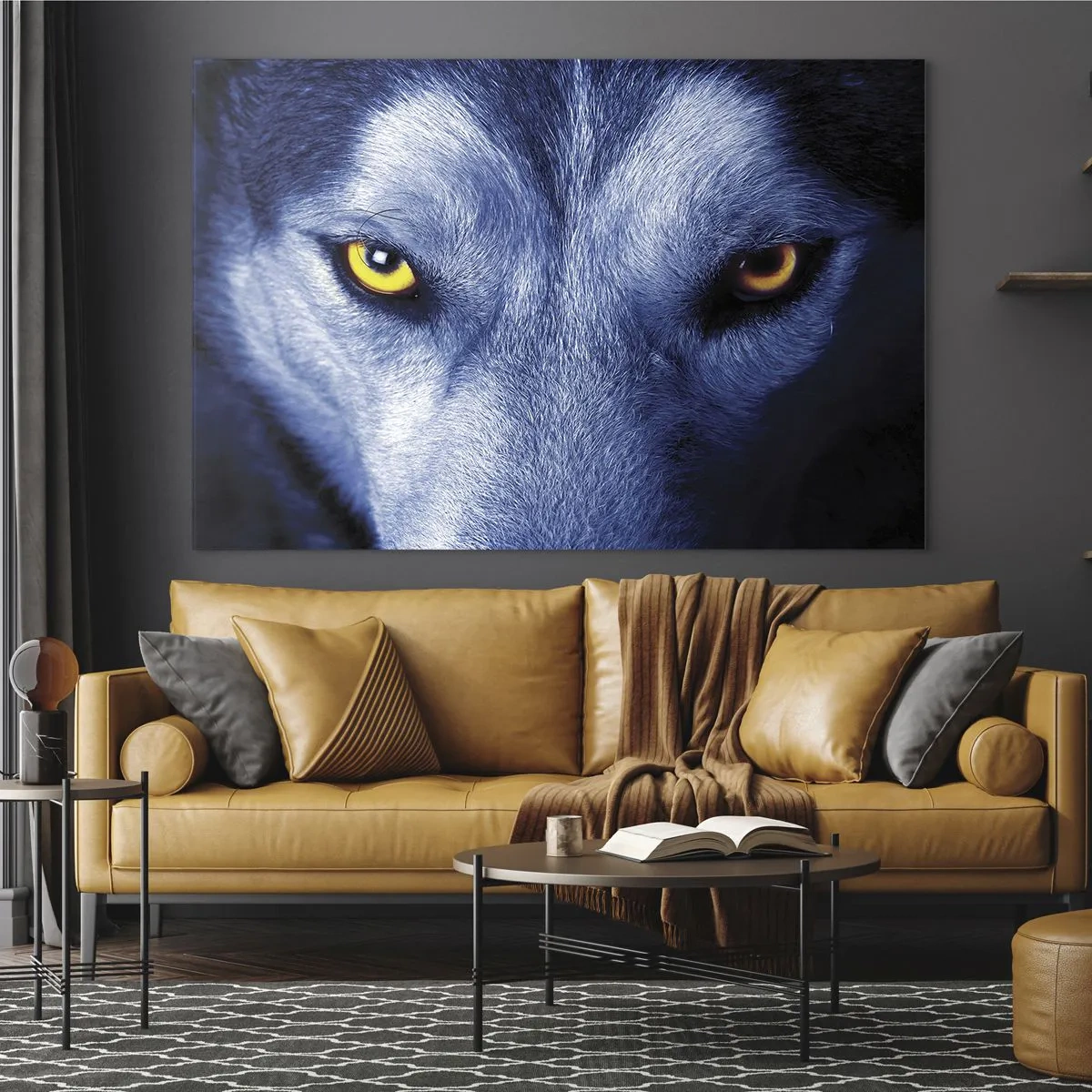 Cuadro sobre vidrio - Impresiones sobre Vidrio - La mirada hipnótica de un lobo - 70x50cm - La mirada hipnótica - Decoración de pared moderna para salón y dormitorio ARTTOR