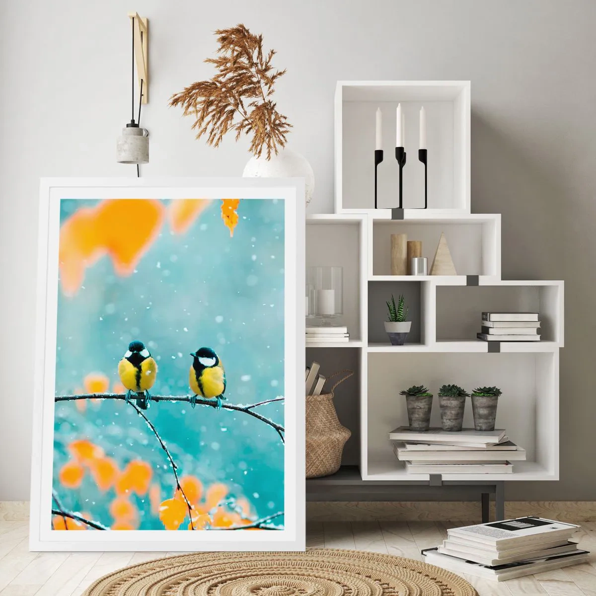 Póster en marco blanco - Cotilleo de pájaros - 61x91 cm