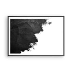 Póster en marco negro - Abstracción en blanco y negro con pinceladas contrastantes. - 100x70cm - Elementos: tierra - Decoración de pared moderna para salón y dormitorio ARTTOR