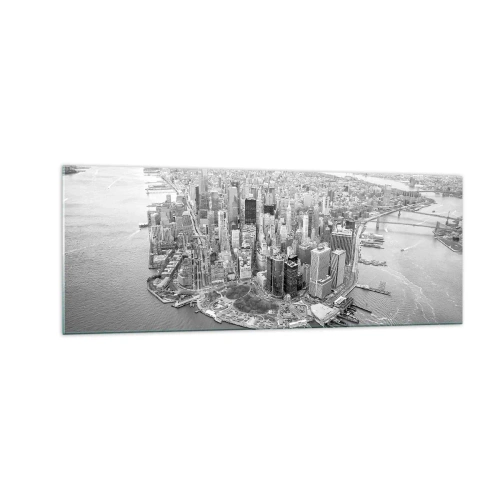 Cuadro sobre vidrio - Impresiones sobre Vidrio - Vista aérea de Manhattan en blanco y negro - 140x50cm - ¿Cómo no amar este lugar? - Decoración de pared moderna para salón y dormitorio ARTTOR
