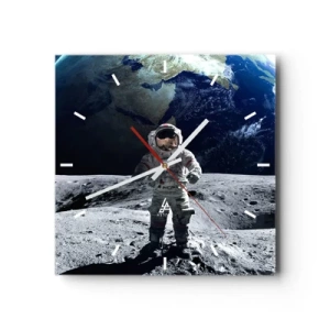 Reloj de pared - Reloj de vidrio - Saludos desde la Luna - 40x40 cm