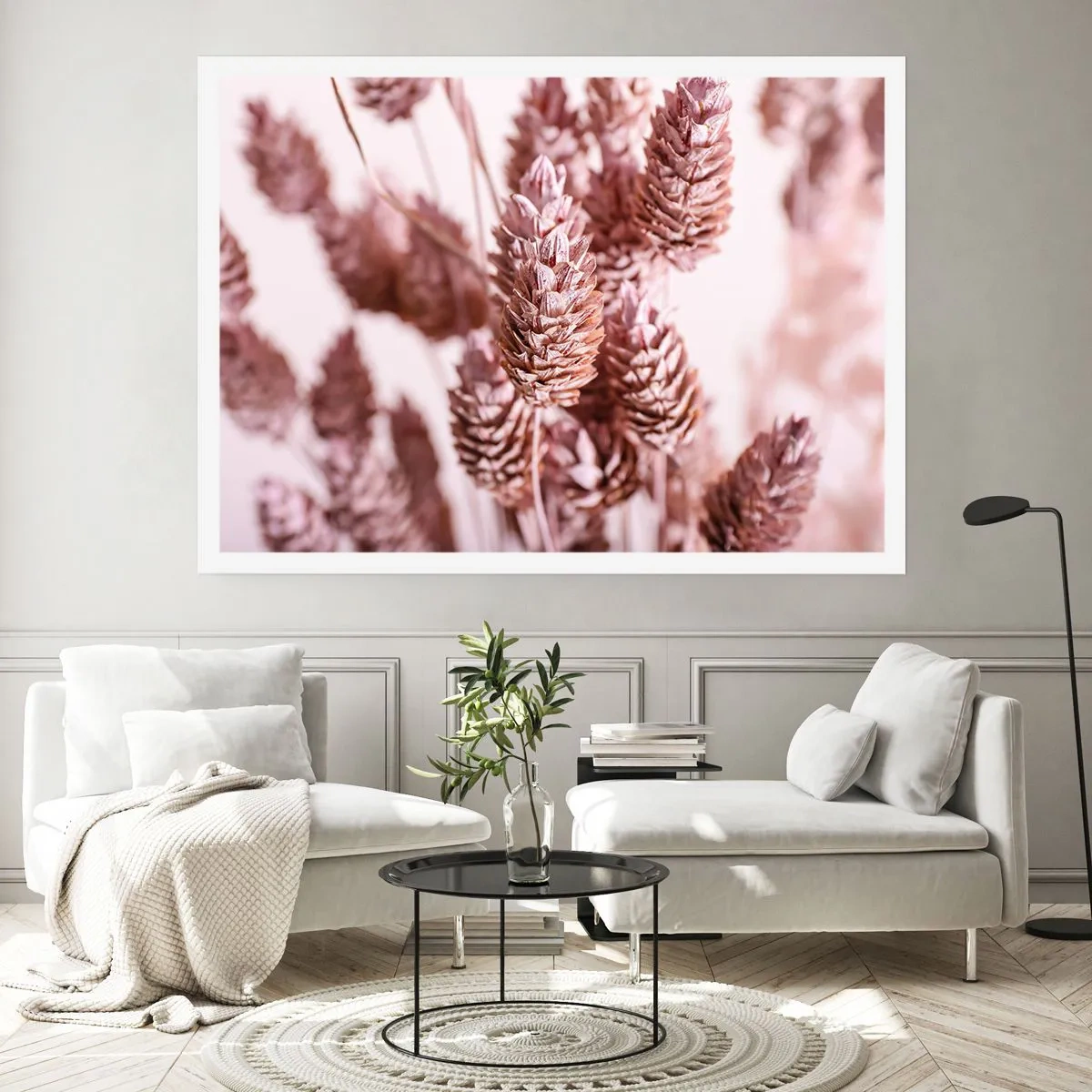 Póster - Un primer plano de las delicadas espigas rosadas de las hierbas ornamentales. - 100x70cm - Aparentemente discreto - Decoración de pared moderna para salón y dormitorio ARTTOR