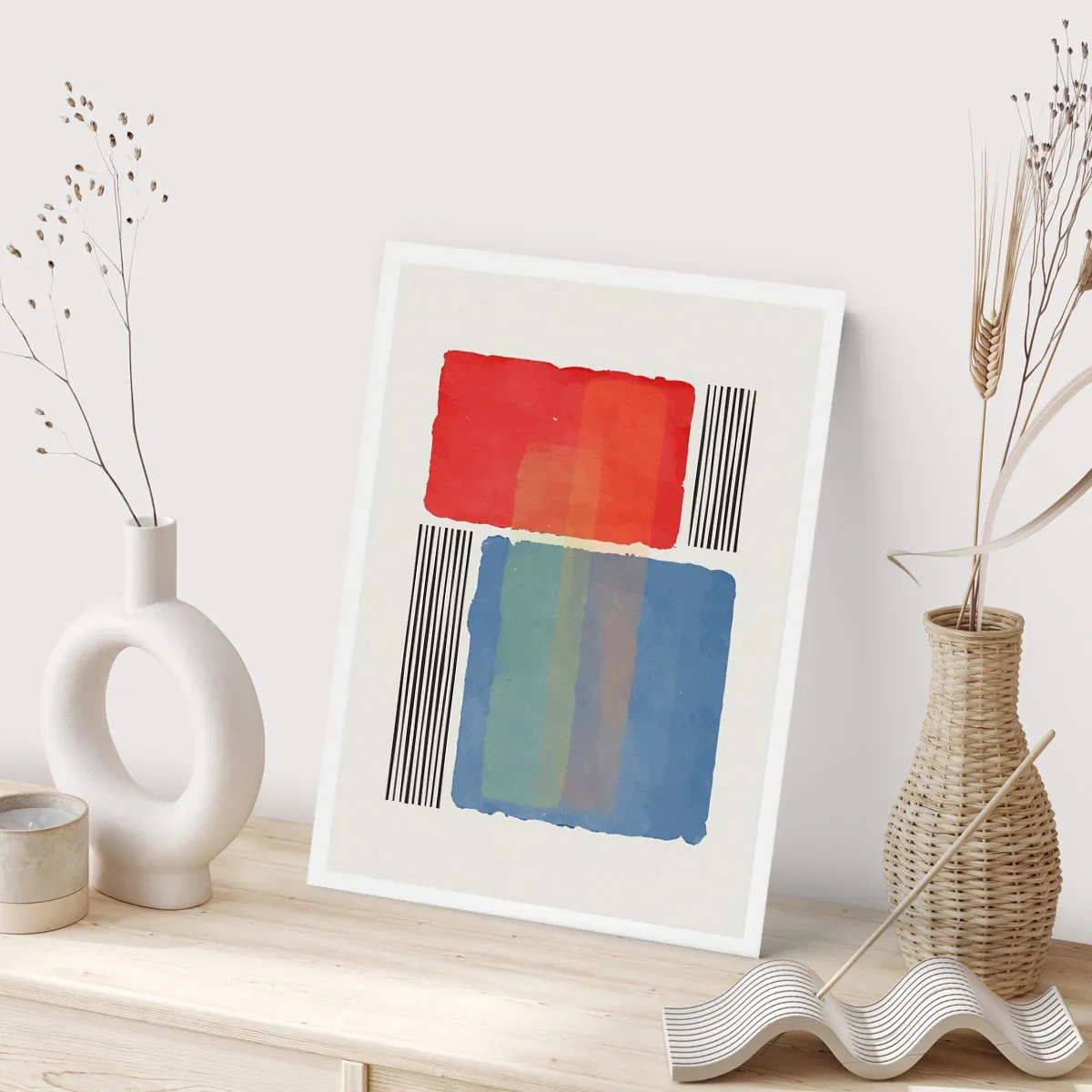 Póster - Composición abstracta con rectángulos rojos y azules. - 50x70cm - Espíritu y alma de la geometría - Decoración de pared moderna para salón y dormitorio ARTTOR