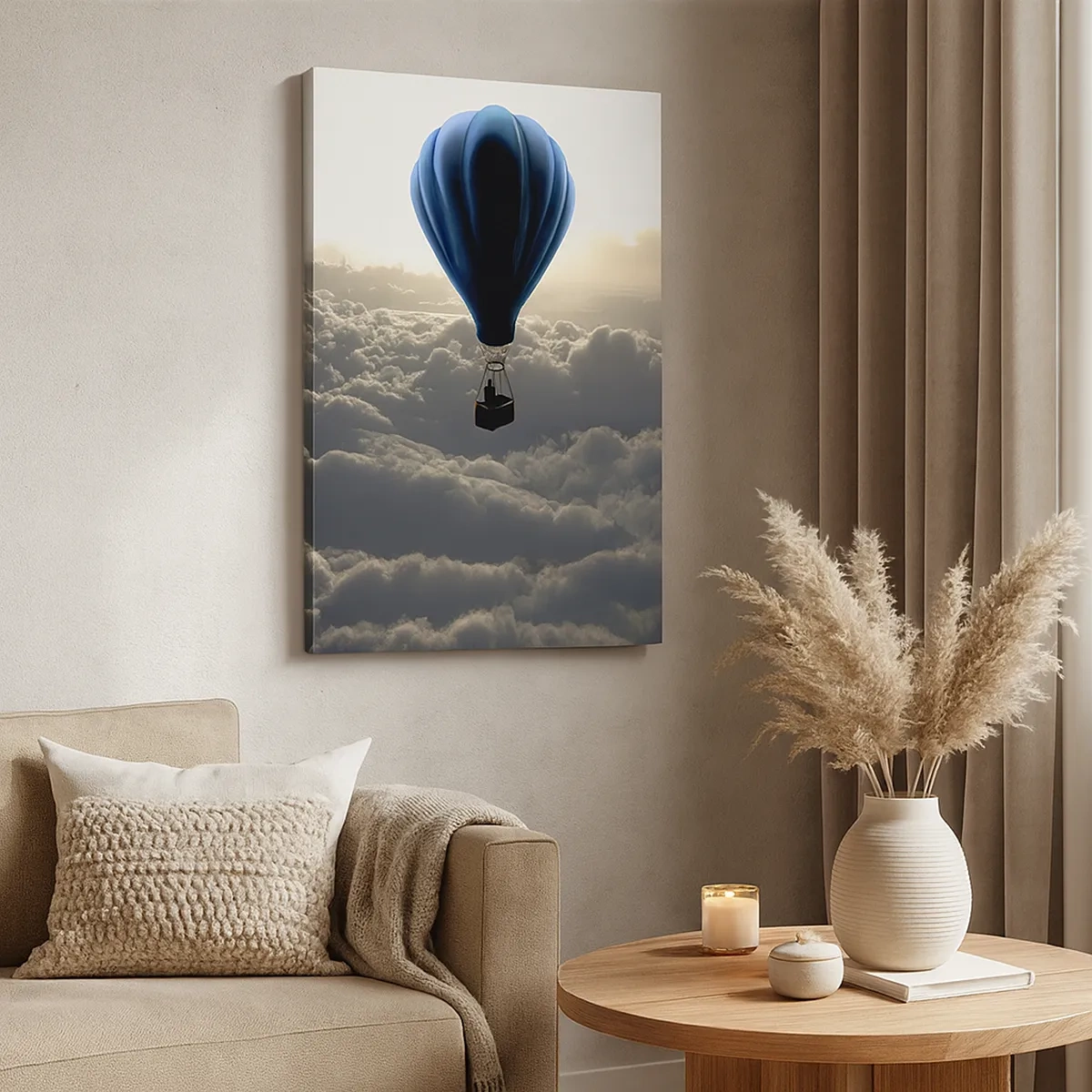 Cuadro sobre lienzo - Impresión de Imagen - Un globo aerostático contra un cielo con nubes al atardecer. - 50x70cm - Un viajero por encima de las nubes - Decoración de pared moderna para salón y dormitorio ARTTOR