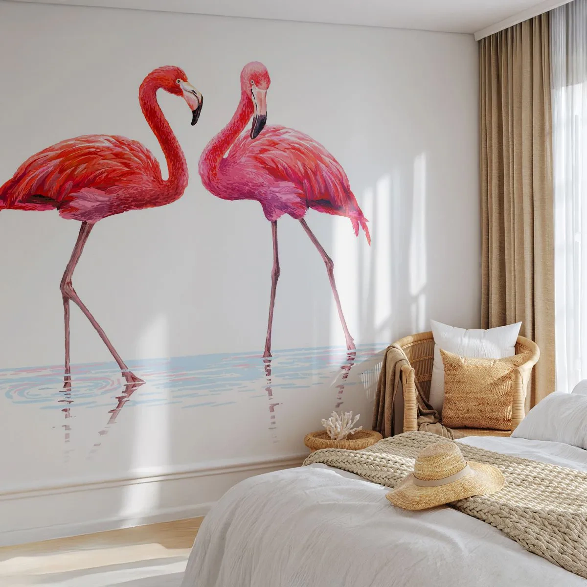 Fotomural Autadhesivo Deluxe Sticker - Cita rosada - flamencos, Aves, Pedazo - 100x70 cm