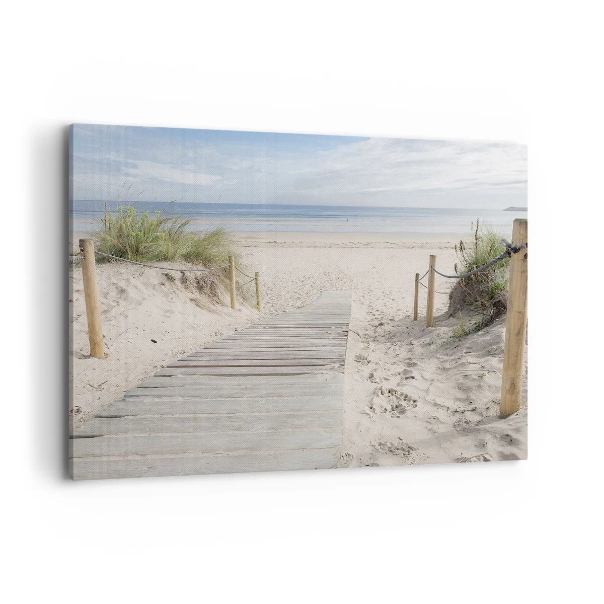 Cuadro sobre lienzo - Impresión de Imagen - Un camino de tablones que conduce a una playa de arena. - 100x70cm - Hasta el horizonte - Decoración de pared moderna para salón y dormitorio ARTTOR
