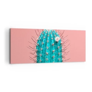 Cuadro sobre lienzo - Impresión de Imagen - Una versión artística de un cactus sobre un fondo rosa. - 120x50cm - Se mira, pero no se toca - Decoración de pared moderna para salón y dormitorio ARTTOR