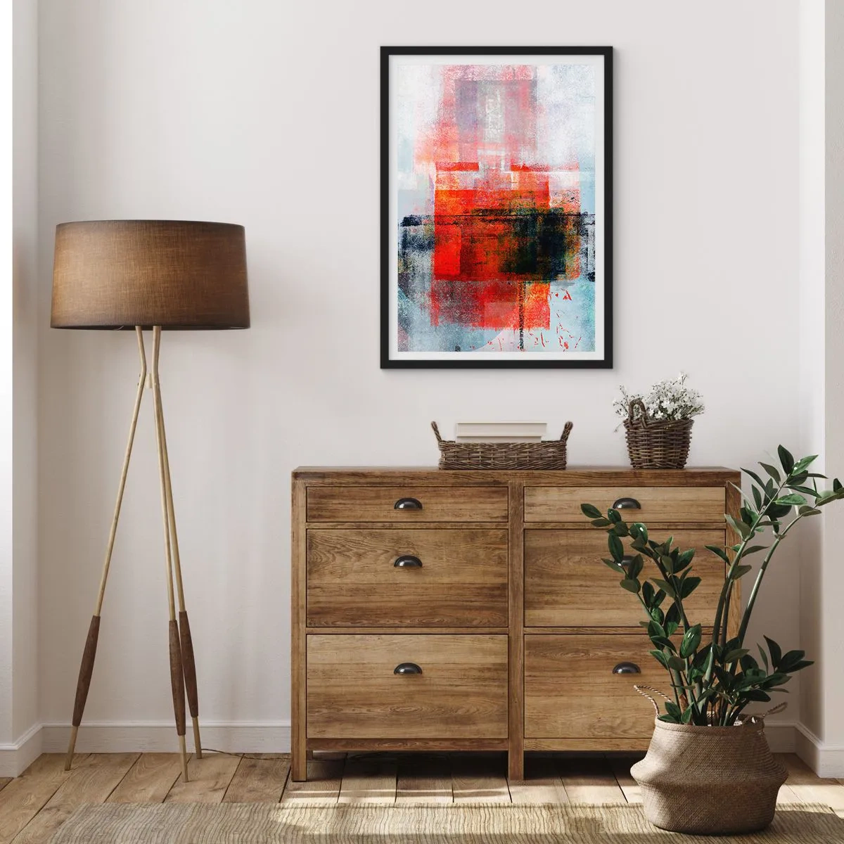 Póster en marco negro - Abstracción geométrica en intensos tonos rojos. - 50x70cm - Composición brillante - Decoración de pared moderna para salón y dormitorio ARTTOR