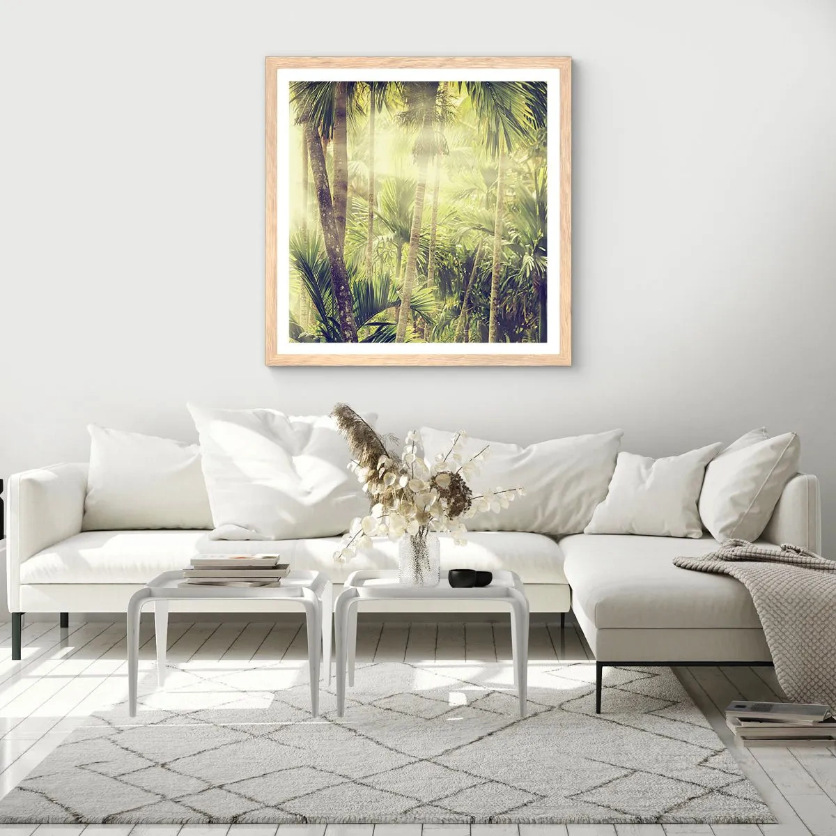 Póster en marco roble claro - En el cálido verde - 40x40 cm