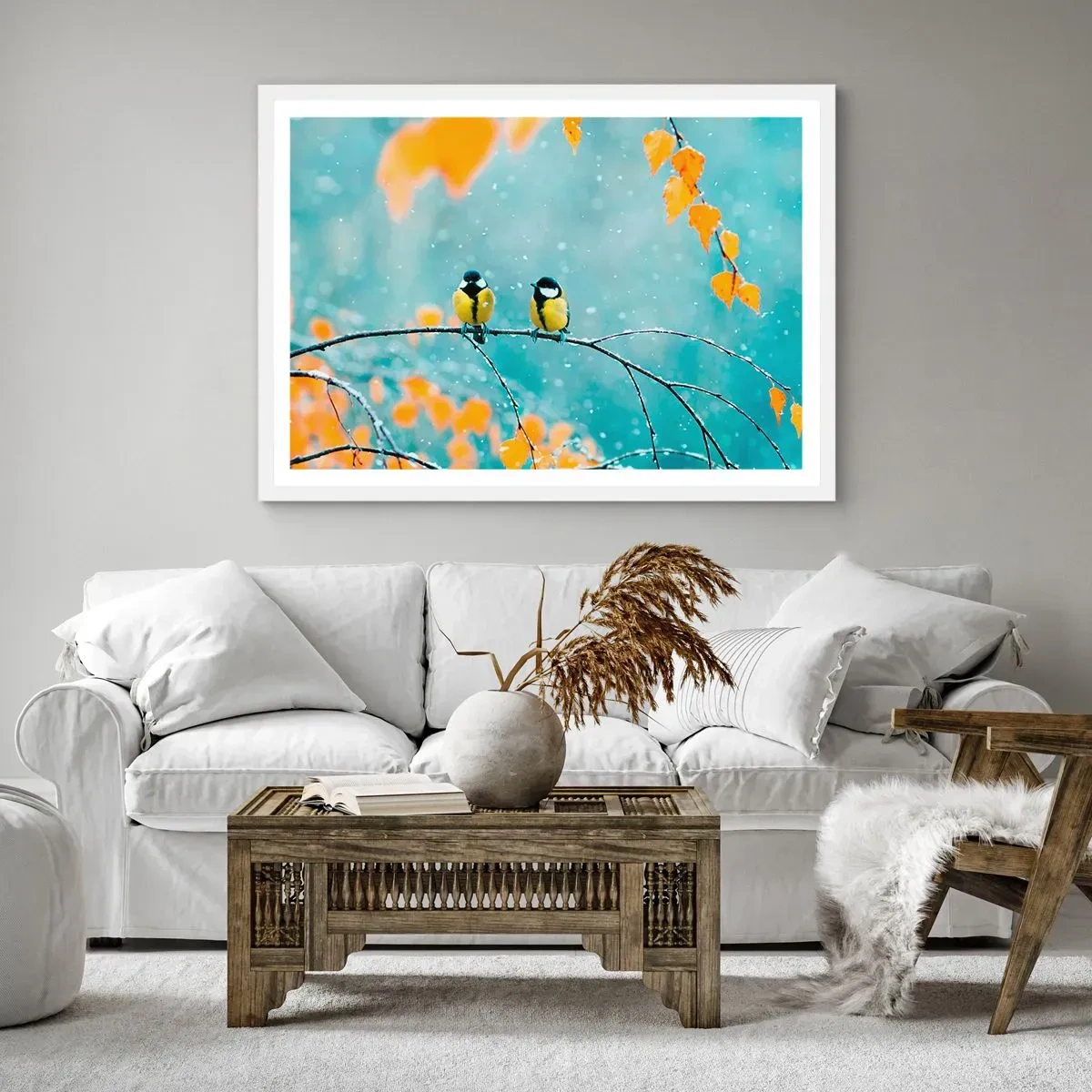 Póster en marco blanco - Cotilleo de pájaros - 91x61 cm