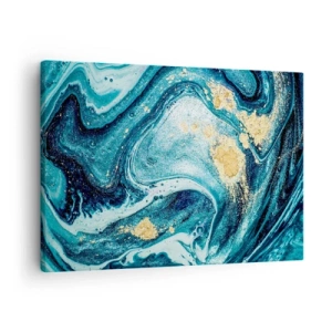 Cuadro sobre lienzo - Impresión de Imagen - Una composición abstracta de ondas y acentos dorados. - 70x50cm - Vórtice azul - Decoración de pared moderna para salón y dormitorio ARTTOR