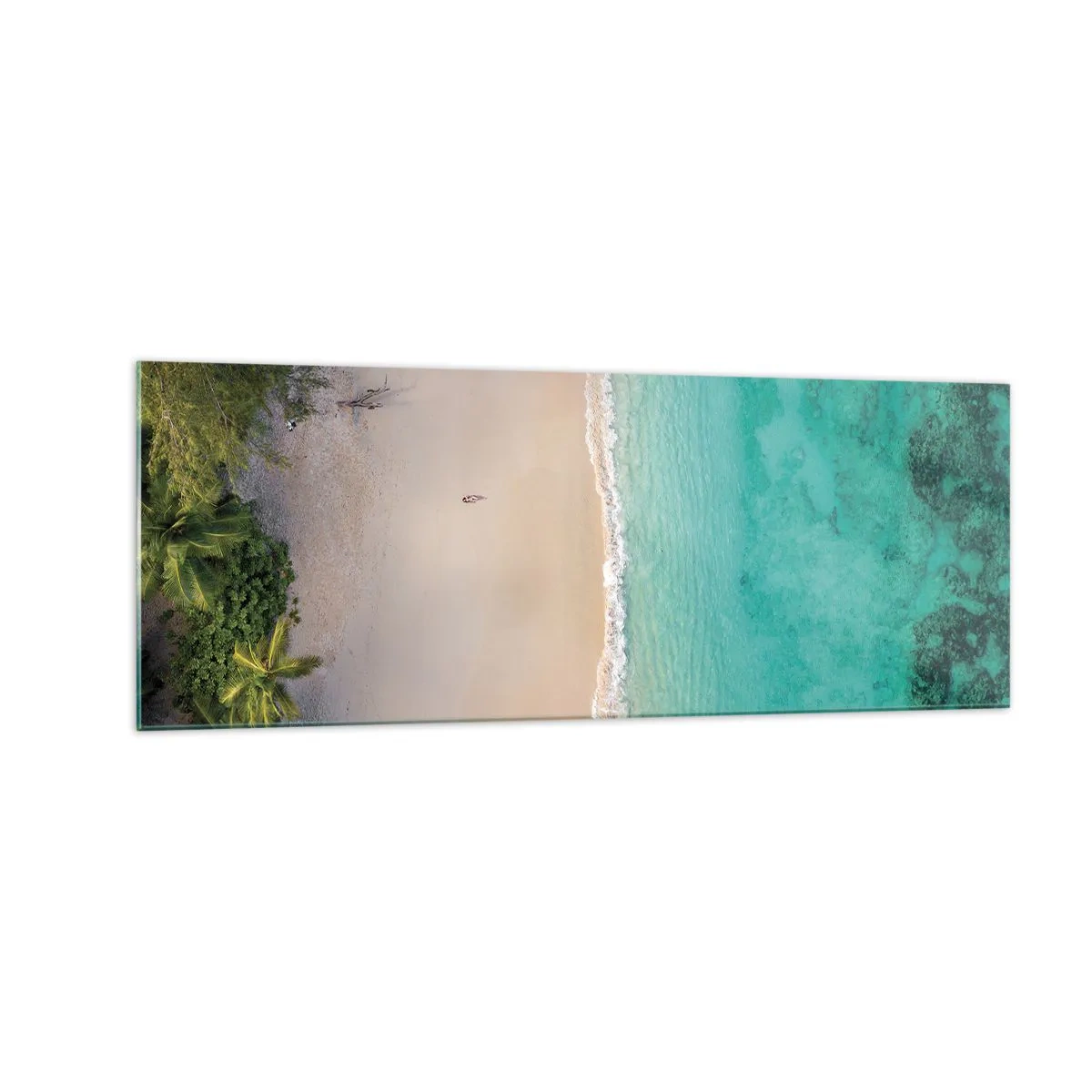 Cuadro sobre vidrio - Impresiones sobre Vidrio - Vista aérea de una playa tropical con agua turquesa. - 140x50cm - Playa del paraíso - Decoración de pared moderna para salón y dormitorio ARTTOR
