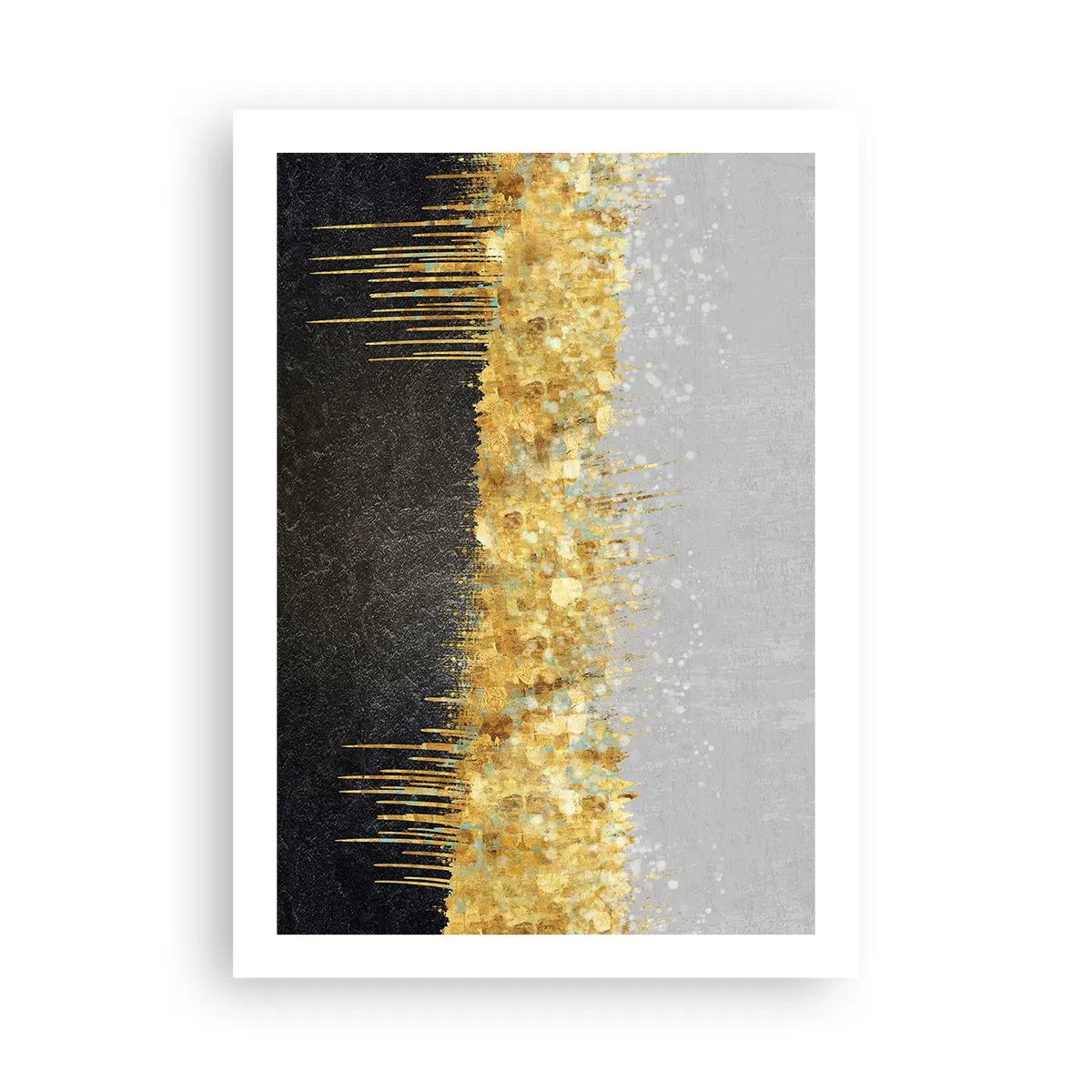 Póster - Composición abstracta de oro, negro y plata. - 50x70cm - Hacia arriba y hacia abajo - Decoración de pared moderna para salón y dormitorio ARTTOR