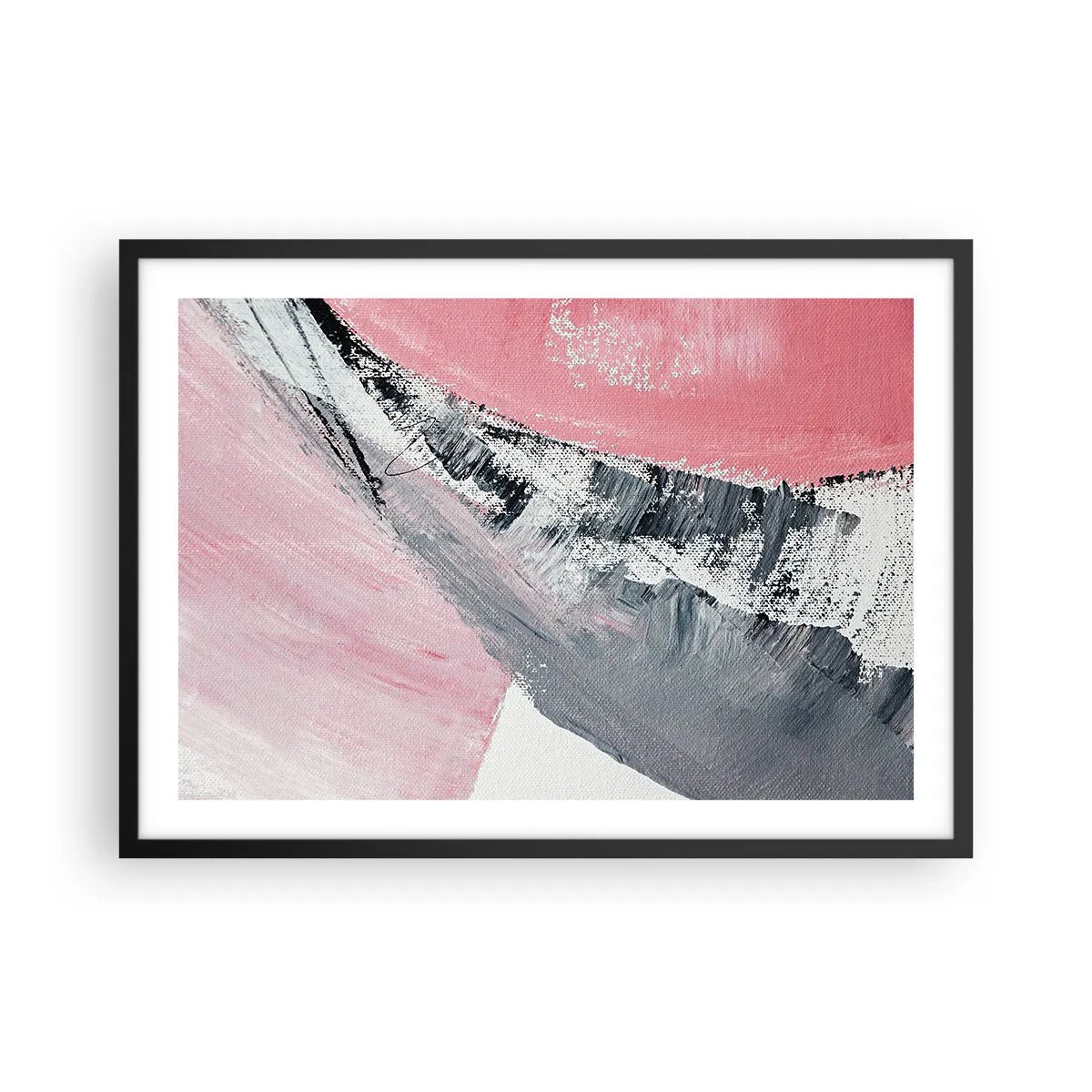 Póster en marco negro - Una composición abstracta en tonos rosa y gris. - 70x50cm - Composición a juego - Decoración de pared moderna para salón y dormitorio ARTTOR