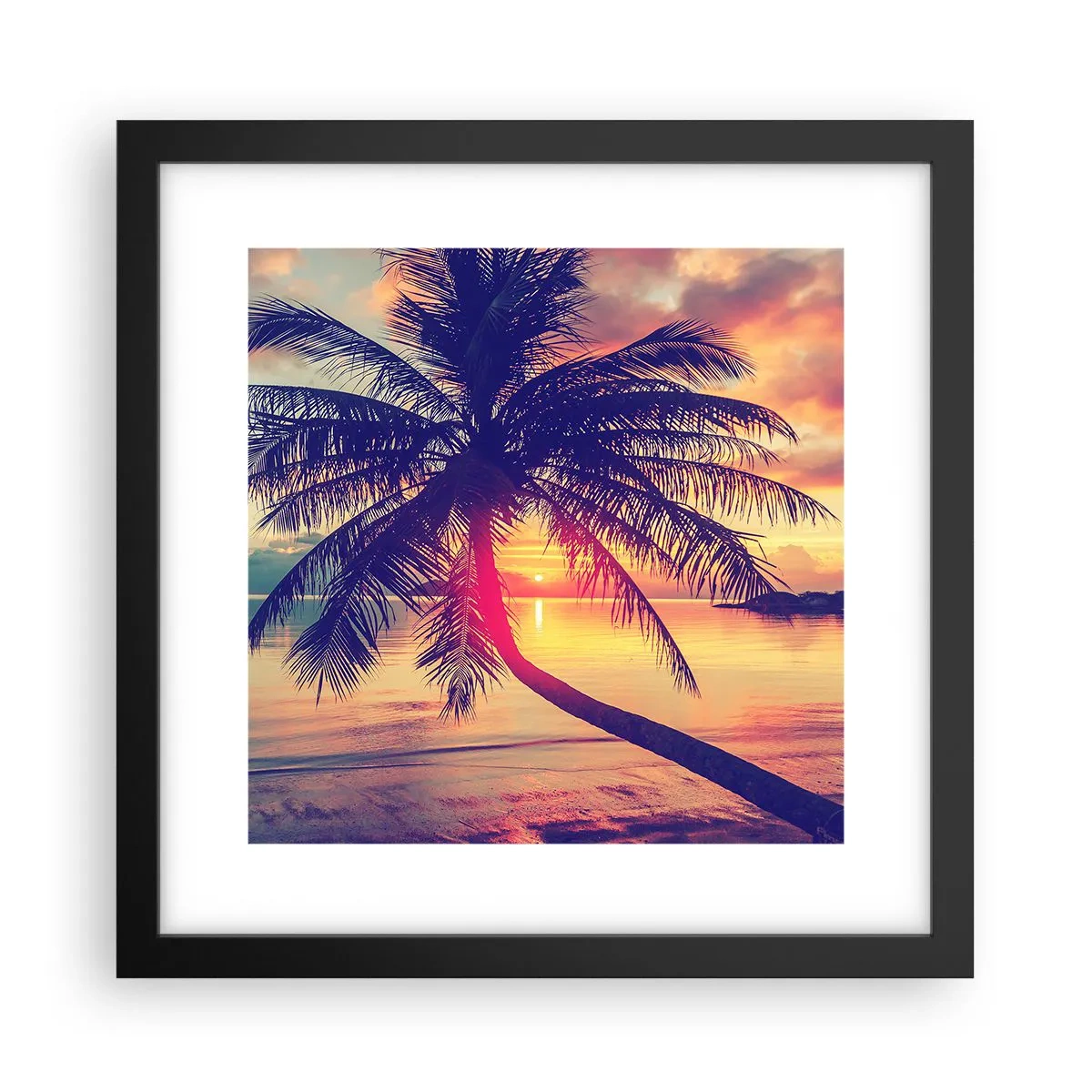 Póster en marco negro - Atardecer bajo las palmeras - 30x30 cm