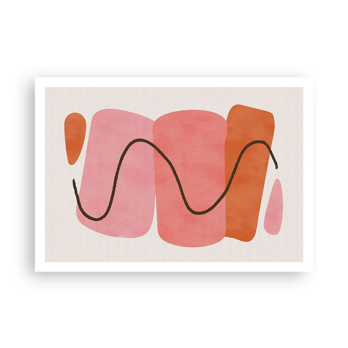 Póster - Formas abstractas en tonos rosa y naranja. - 100x70cm - Suave movimiento de formas - Decoración de pared moderna para salón y dormitorio ARTTOR