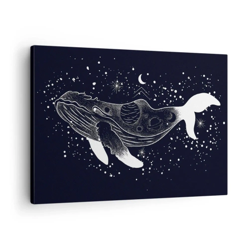 Cuadro sobre lienzo - Impresión de Imagen - Una ilustración gráfica de una ballena en estilo espacial. - 70x50cm - En el océano del universo - Decoración de pared moderna para salón y dormitorio ARTTOR