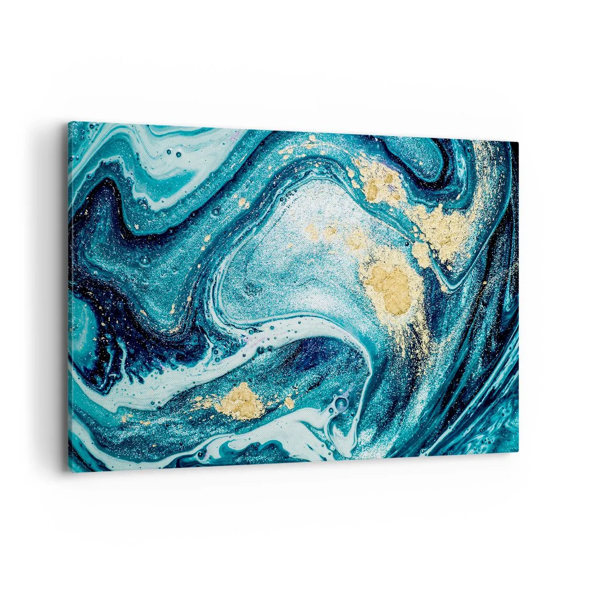 Cuadro sobre lienzo - Impresión de Imagen - Una composición abstracta de ondas y acentos dorados. - 100x70cm - Vórtice azul - Decoración de pared moderna para salón y dormitorio ARTTOR