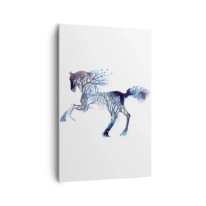Cuadro sobre lienzo - Impresión de Imagen - Gráfico artístico de caballo con motivos de árboles y pájaros. - 80x120cm - El bosque en movimiento - Decoración de pared moderna para salón y dormitorio ARTTOR