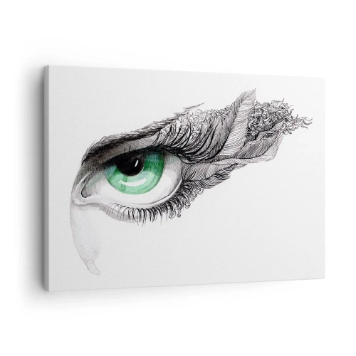 Cuadro sobre lienzo - Impresión de Imagen - Ojo artístico con iris verde y detalles de dibujo. - 70x50cm - Hermosa y lista para atacar - Decoración de pared moderna para salón y dormitorio ARTTOR