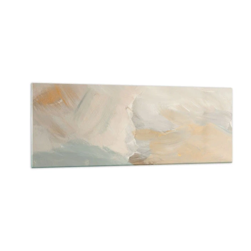 Cuadro sobre vidrio - Impresiones sobre Vidrio - Delicados trazos abstractos en tonos blancos y dorados. - 140x50cm - Abstracción - una tierra de dulzura - Decoración de pared moderna para salón y dormitorio ARTTOR