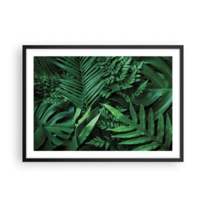 Póster en marco negro - Hojas tropicales verdes en una composición densa y natural. - 70x50cm - Abrazo verde - Decoración de pared moderna para salón y dormitorio ARTTOR