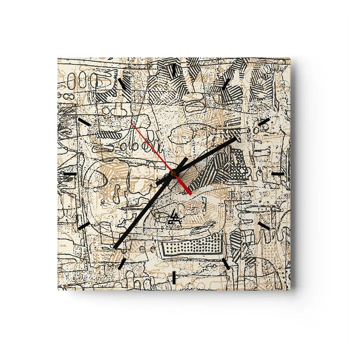 Reloj de pared - Reloj de vidrio - Patrones y líneas abstractas sobre un fondo beige - 30x30cm - A la espera de ser descifrado - Decoración de pared moderna para salón y dormitorio ARTTOR