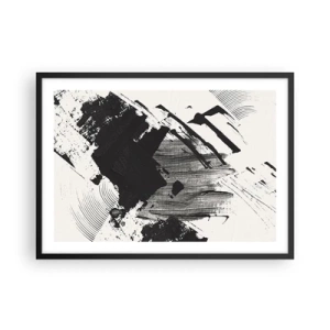 Póster en marco negro - Trazos abstractos de color negro sobre un fondo blanco - 70x50cm - Abstracción: la expresión del negro - Decoración de pared moderna para salón y dormitorio ARTTOR