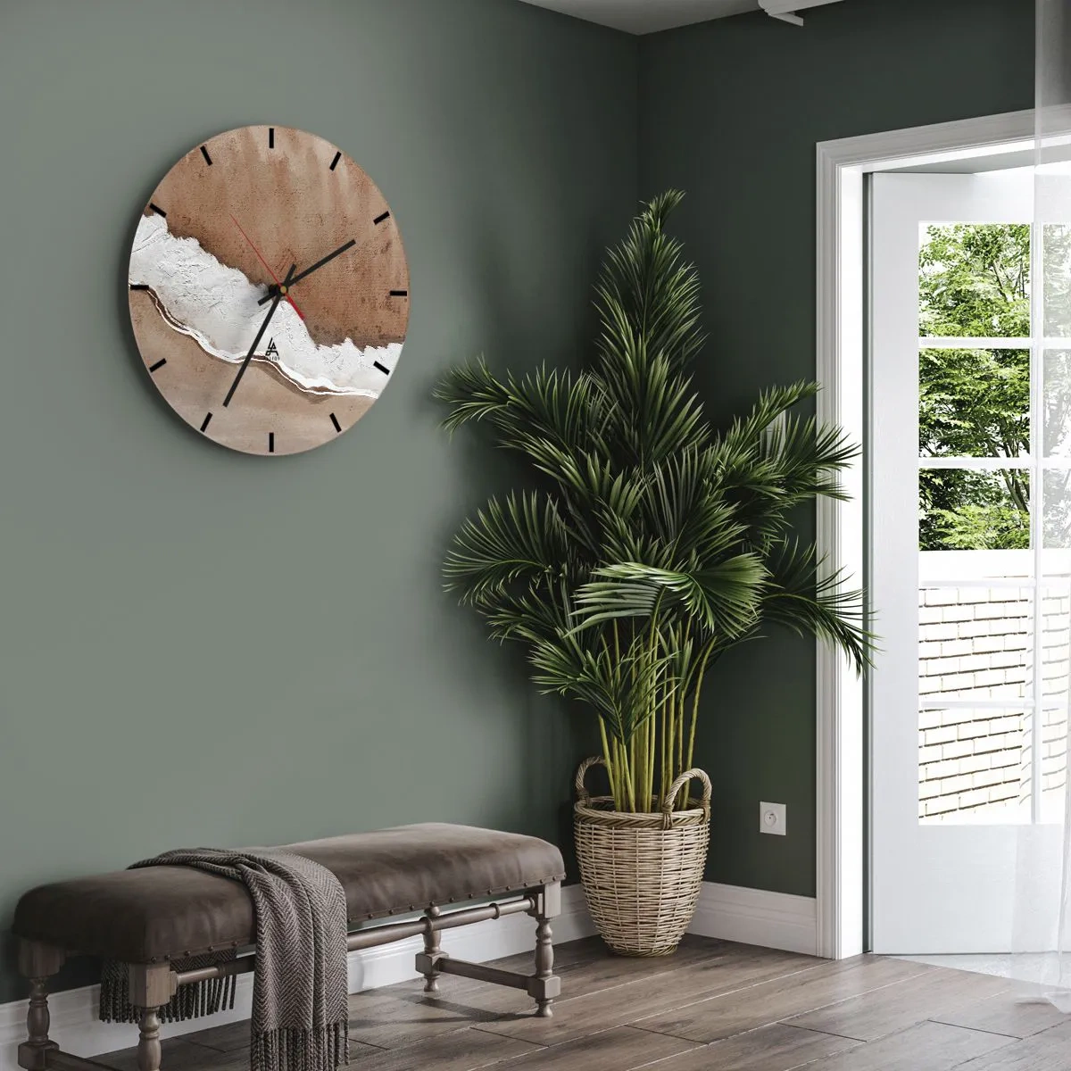 Reloj de pared - Reloj de vidrio - En colores terrosos - 40x40 cm