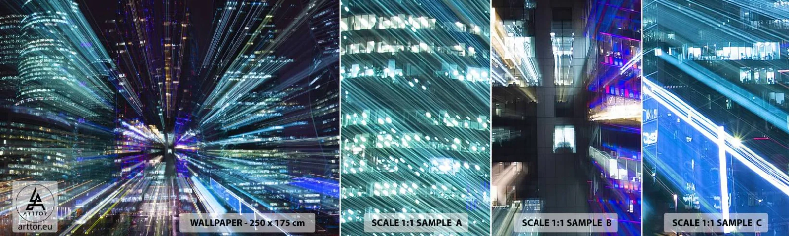 Muestra de fotomural autoadhesivo Deluxe Sticker - Cruzando el hiperespacio - Abstracción, Ciudad, Gráficos - 100x30 cm